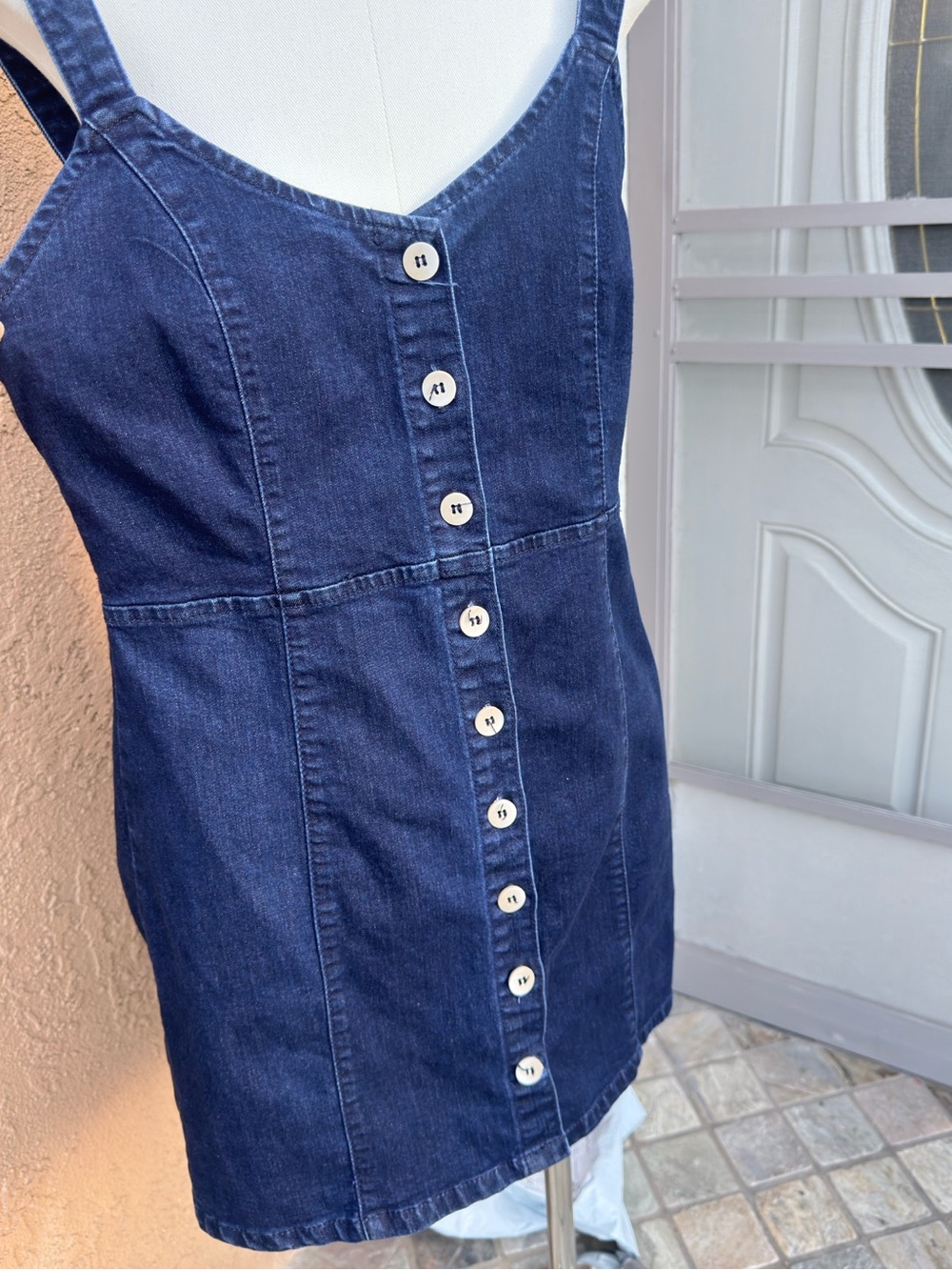 Dark Blue Denim Button-Front Women's Dress medium